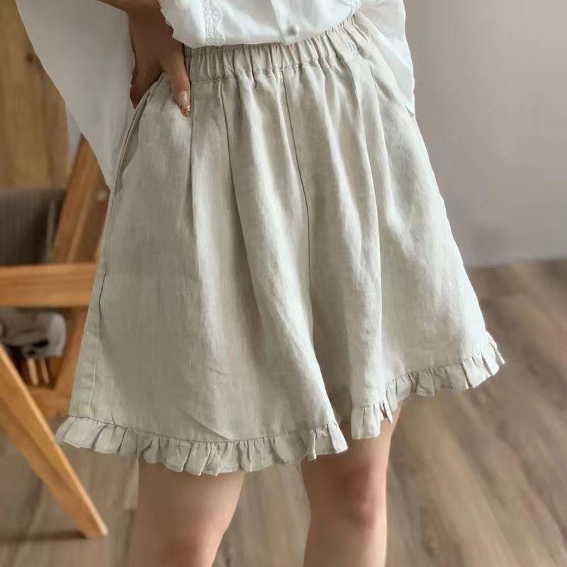 Ruffles Shorts Women Sweet Loose Vintage Korean Style Summer Casual Temperament College Simple All-match Fashion Classic