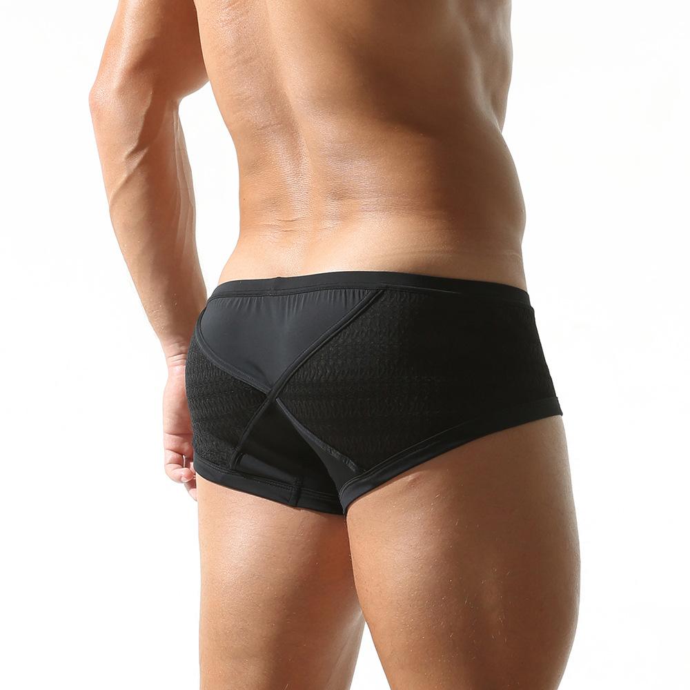 Men's Four Corners Youth Sexy Solid Color Half Hollow Low Waist Ice Silk Flat Corner Underwear Student New Style