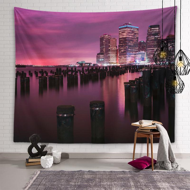 Tapeçaria Estética de Iluminação Noturna da Cidade Tapeçaria Cênica da Cidade Arquitetônica do Mundo Sala de Estar Quarto Decoração de Casa