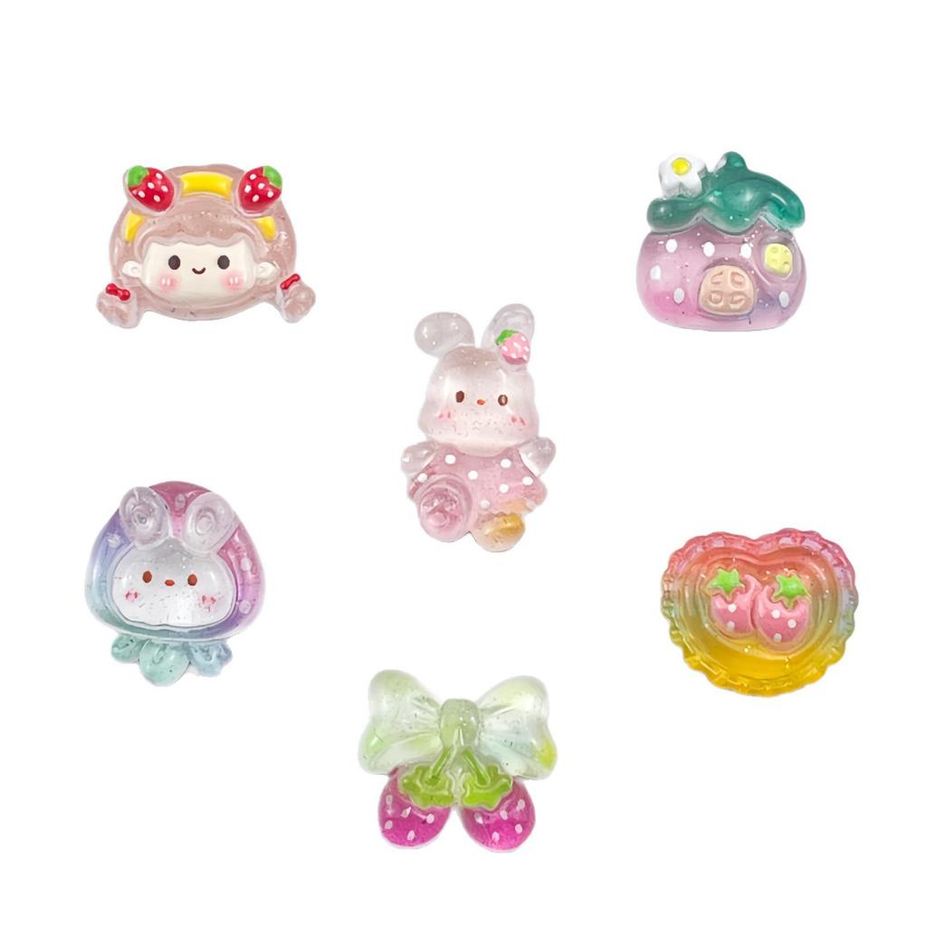 Handmade Transparent Glitter Rabbit Resin Accessories for DIY Phone Cases, Hair Clips, Ties, and Crocs Decorations