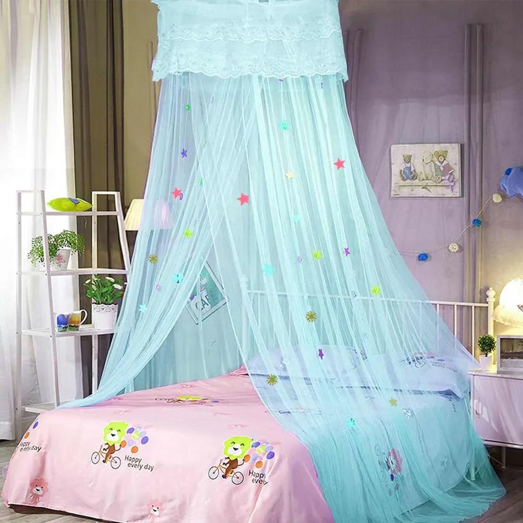 Elegant Lace Bed Canopy Mosquito Net Hung Dome Mesh Canopy Princess Round Dome Bedding Net for Camping Bedroom Bed Mosquito Net