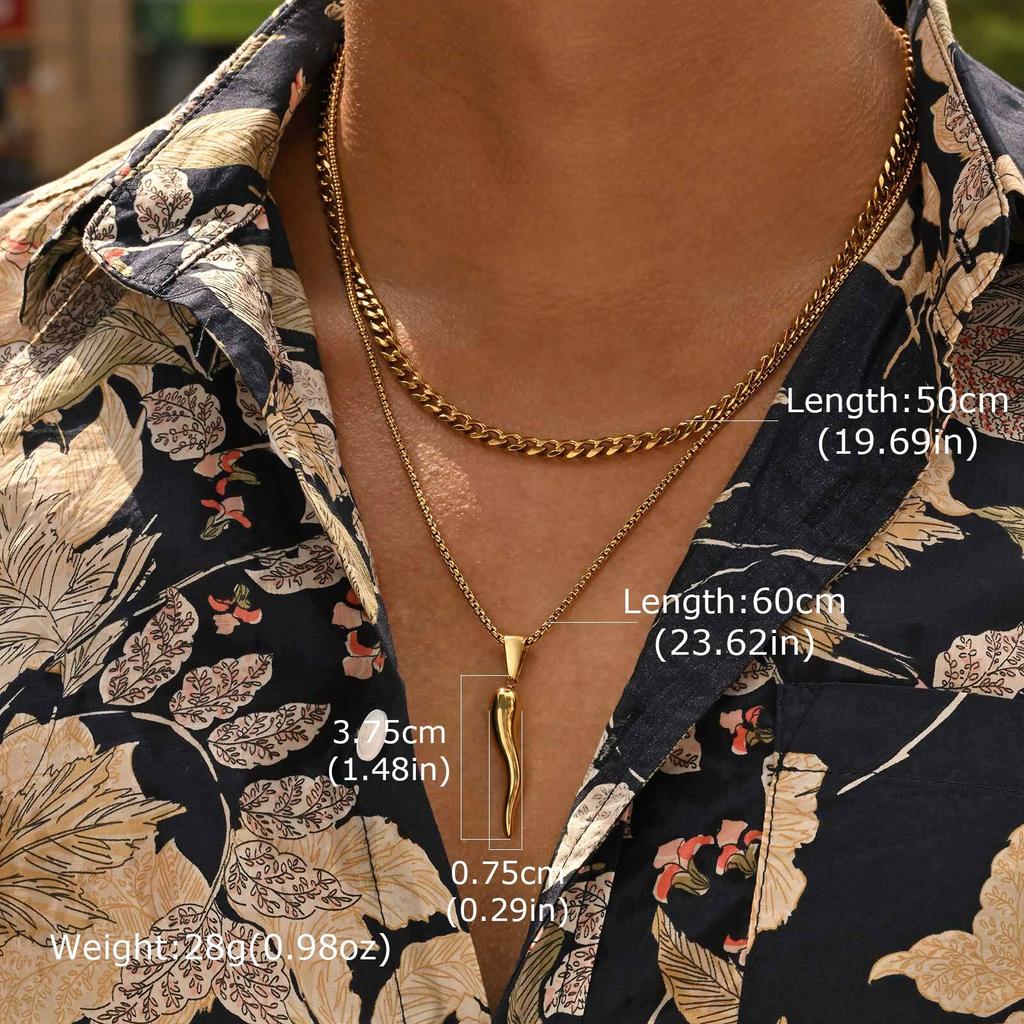 Vnox Stainless Steel 2pcs Necklaces For Men Boys, Two Style Chains Cool Italian Horn Pendant, Talisman Protection Gifts To Teen
