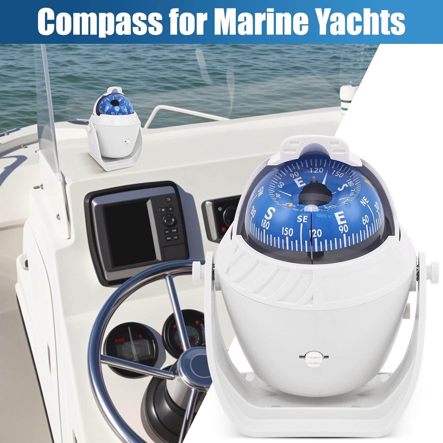 

Sea Marine Compass with Mount Compasses Ball Waterproof for Boat Caravan White Sea Marine Compass with Mount for Boat Caravan Truck Car Navigation