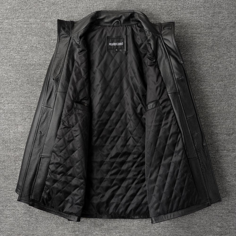 Casual Long Jacket Men Genuine Cow Leather Coat Classic Black Plus Size Jackets Men's Clothes Autumn Winter