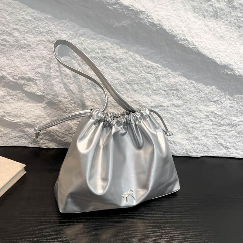 Geantă Găleată Plisată cu Șnur Femei la Modă Capacitate Mare Casual de Umăr Versatilă Geantă Tote Femei