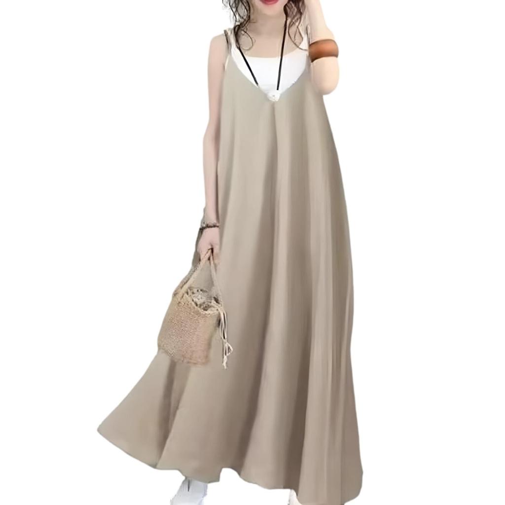 ReiLuana Camisole Long Solid Loose Fit Women's A-Line Dress, Length, Figure-Flattering, Maternity, Slimming, Spring, Summer, Fall, Popular, Cute,