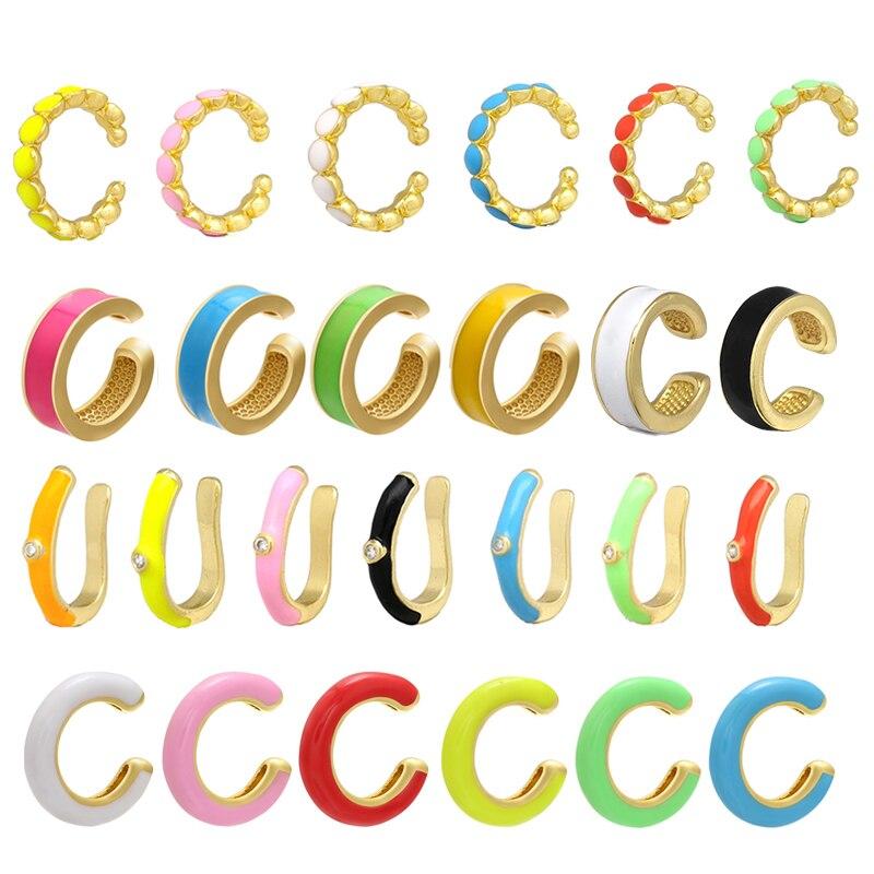 Single One Ear Cuff Neon Green Yellow Bright Fluorescent Jewelry Geometric Round U Clip On Earrings No Piercing Earcuff Aretes