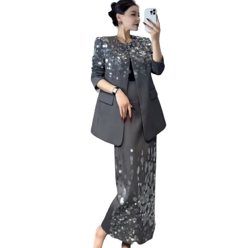 

2025 Новая Весенняя Мода Темперамент Похудение Высококачественный Серый Костюм с Юбкой Профессиональное Внешнее Пальто Костюм Женский Grey M