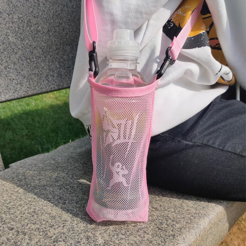 Water Bottle Holder Mesh Bottle Sling With Adjustable Shoulder Strap Kids Water Bottle Carrier Sleeve For Walking Outdoor Sports