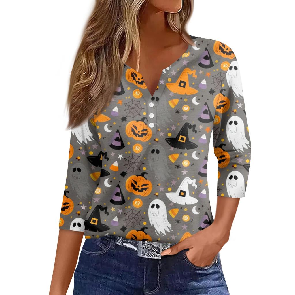 Women's Casual Fashion Sexy Comfortable V-Neck Halloween Seven Sleeve Top
