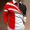 Mens Color Block Zipper Casual Slim Fit Long Sleeve Polo Shirt