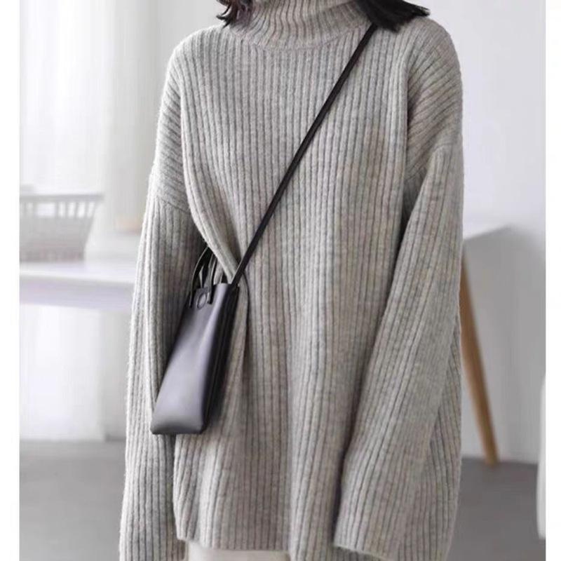 2024 Women's High Neck Pure Wool Loose Sweater, Hip-Covering Style