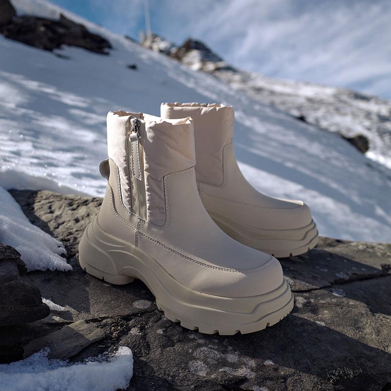 Krazing Pot Cow Leather Wool Blend Winter Round Toe Platform Snow Boots Zipper Women Casual Keep Warm Ankle Boots