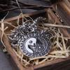Men 316L Stainless Steel Viking Odin Wolf Rune Necklace with Gift Bag Wooden Box
