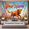 Highland Cow (176) Theme Personalized Tapestry Custom Name Text Wall Hanging Tapestry Home Background Decoration