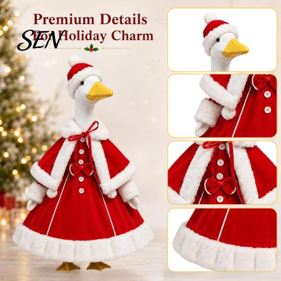 Decorative Polyester Goose Outfit Winter Porch Plush Outfit, Christmas Button-up Dress Cape and Hat for Garden Statue Accessories Holiday Patio