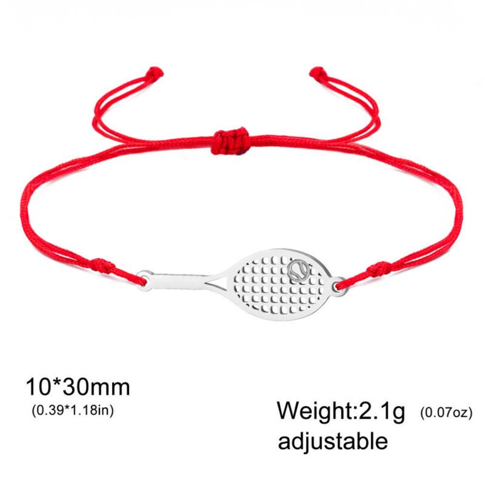 Sport Style Tennis Racket Bangle Stainless Steel Weave Rope Bracelet Sporty Accessories