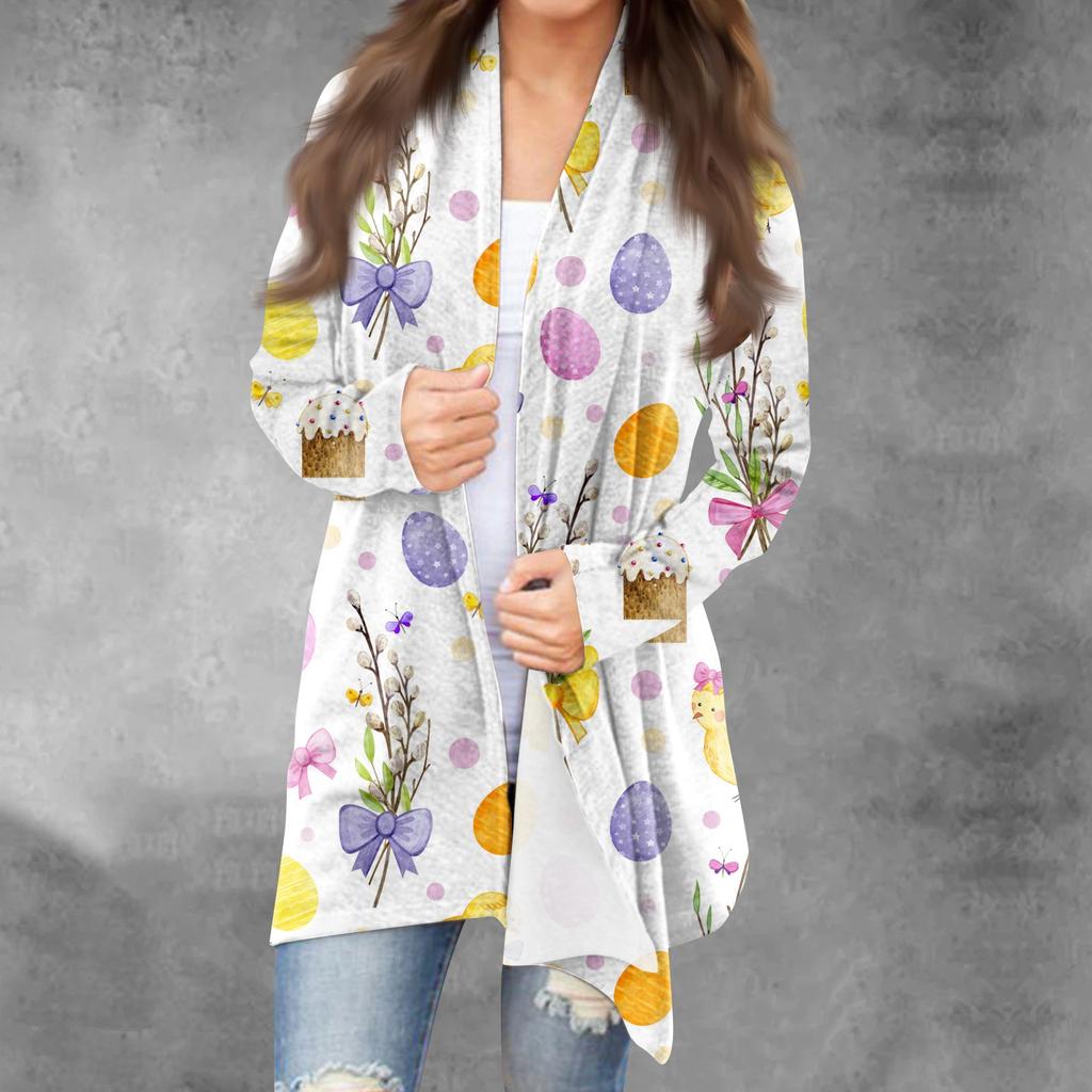 Lässiger, langärmliger, bedruckter Valentinstags-Cardigan für Damen ohne Deckmantel