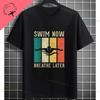 Unisexs Casual Swimmer Graphic Tshirt Black With Dynamic White Swimming Silhouette Design Shortsleeve Crewneck Pure Cotton Tee