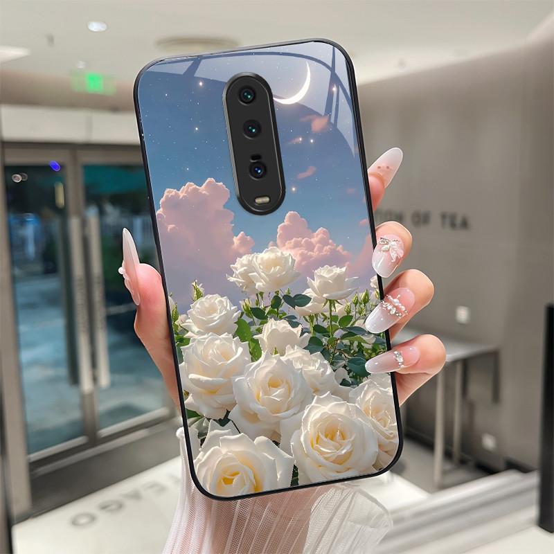 Cute Cartoon Cats Flower Case For Xiaomi Mi 9T Redmi K20 Pro Poco F2 Tempered Glass Phone Case Protective Back Cover Hard Shell