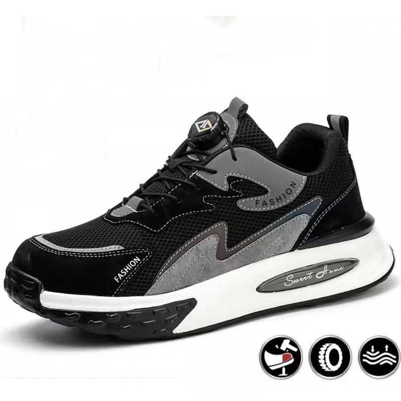 Non-Slip Work Safety Shoes For Men Steel Toe Cap Protective Shoes Puncture-Proof Work Shoes Sneakers Rotating Button Men Shoes