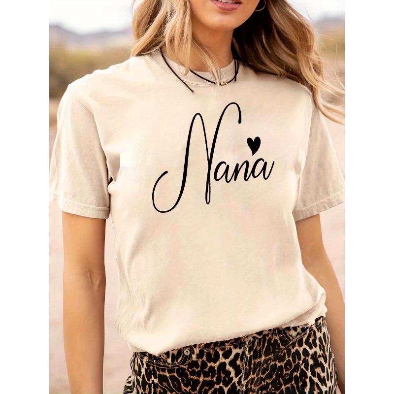 European Size Women's Neon 'Nana' Heart Sign T-Shirt - Casual Short Sleeve Round Neck Top with Neon Nana & Heart Print