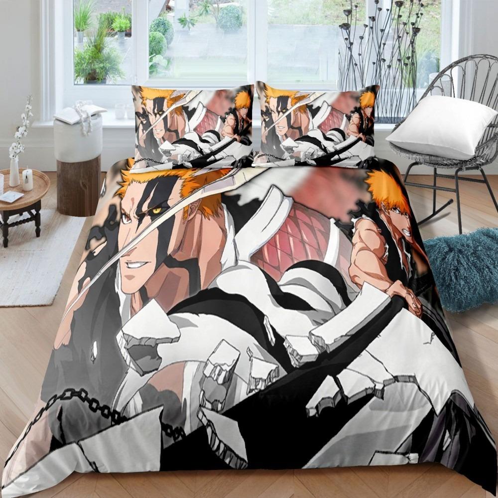 3D Bleach Kurosaki Ichigo Bedding Set Anime Duvet Cover Pillowcase Boys Comforter Bed Linen