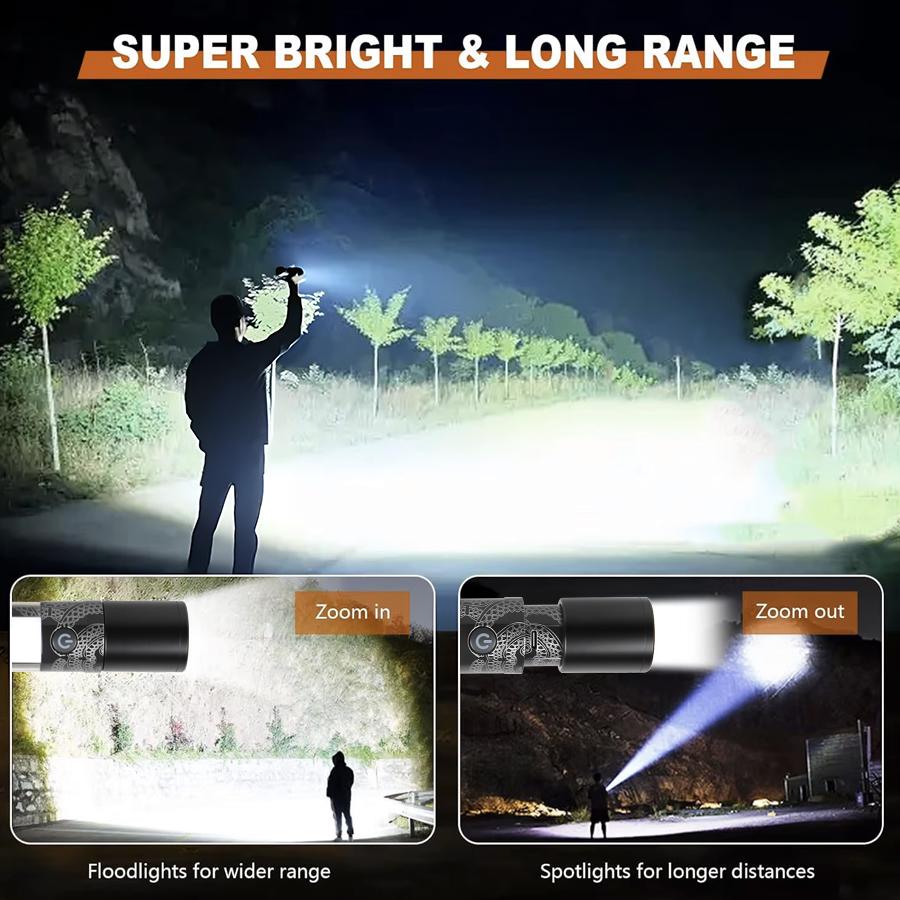 X49 Multifunctional Zoom LED Flashlight Rechargeable COB Camping Lamp  W/ Hammer Hook & Magnet Self-defense Safety Hammer Torch