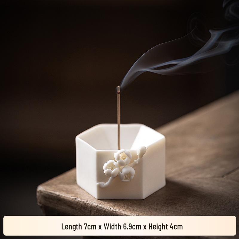 Handcrafted White Porcelain Plum Blossom Incense Holder for Home Decor