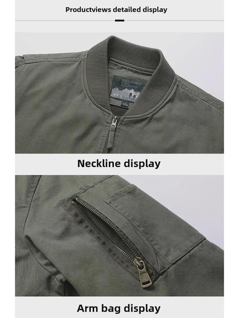 Men’s Spring/Autumn Baseball Cotton Jacket – Loose Fit, Casual Workwear, Functional Design, Large Sizes Available.