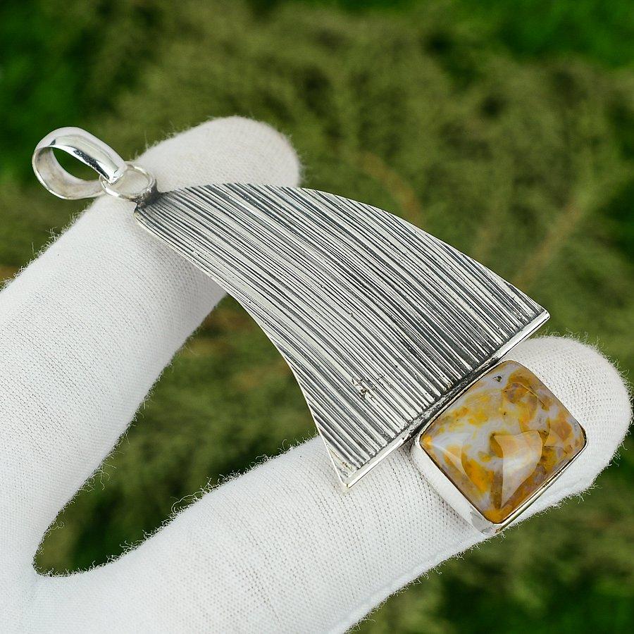 

Radiant Polka Dot Agate Stone 925 Silver Wife Anniversary Handmade Bezel Pendant