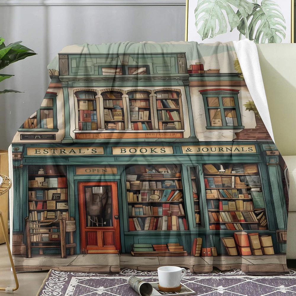 Vintage Book Store Throw Soft Flannel Throw Summer Ac Blanket Lightweight Cool Nap Blanket For Sofa Bed Couch Travel