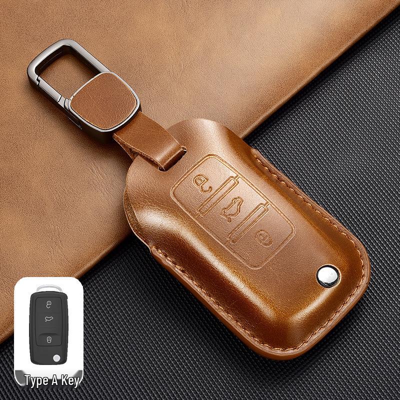Leather Key Case for Volkswagen Models: T-Cross, Lavida, Lamando, Bora, Tiguan, Sagitar, Polo, Magotan, Passat, Tharu