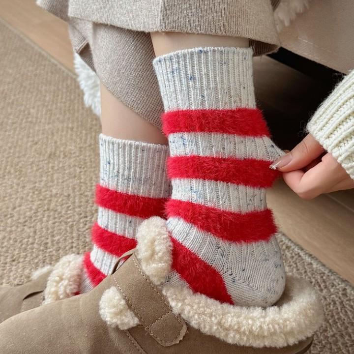 Women's Winter Wool Blend Chunky Knit Socks - Color Block, Speckled, Striped, College Style, Long & Warm.