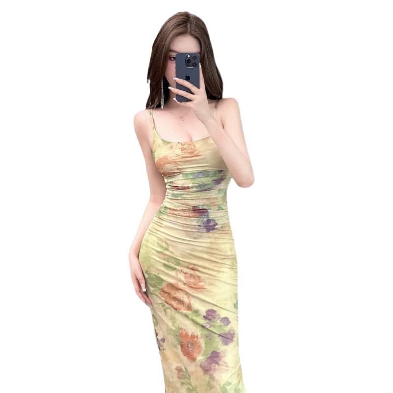 Retro Tie-Dye Chinese Style Slim Fit Camisole Dress