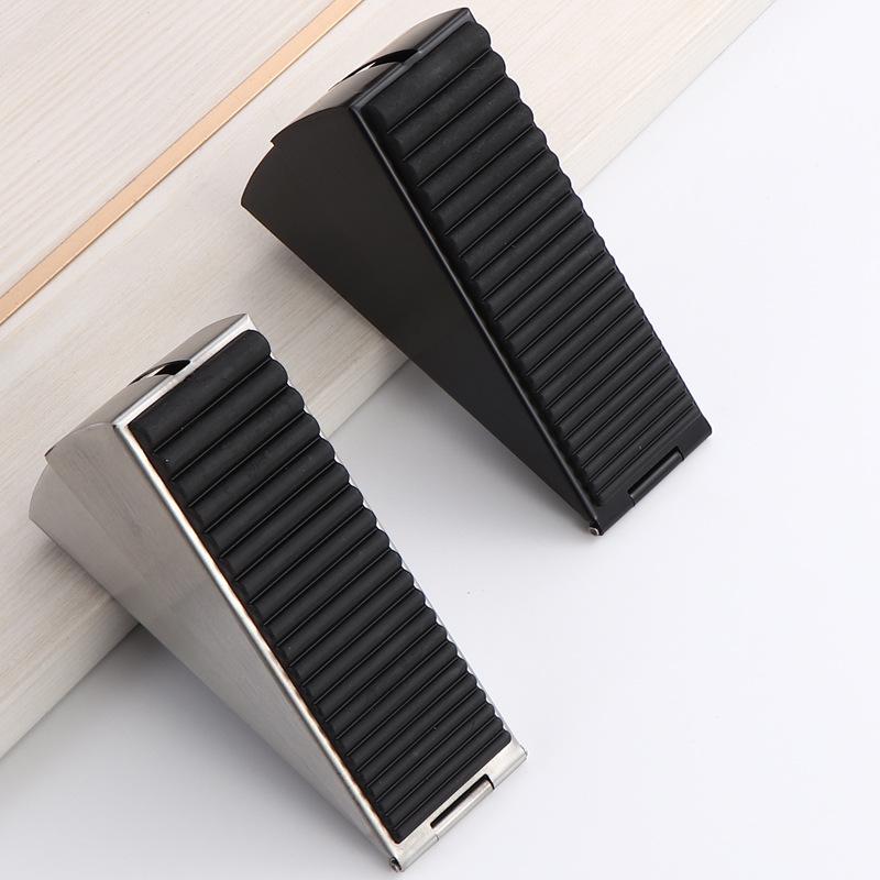 304 Stainless Steel Raised Anti-Slip Rubber Door Stopper with Nail-Free Floor Mount and Anti-Collision Spring