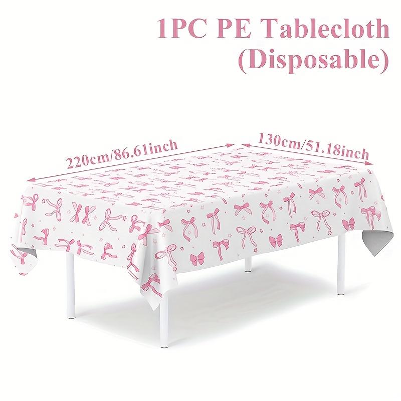 1pc Pink Bow Design Tablecloth 220x130cm Complete Bow Disposable Plastic Table Cover Wedding Bride Birthday Party Decoration