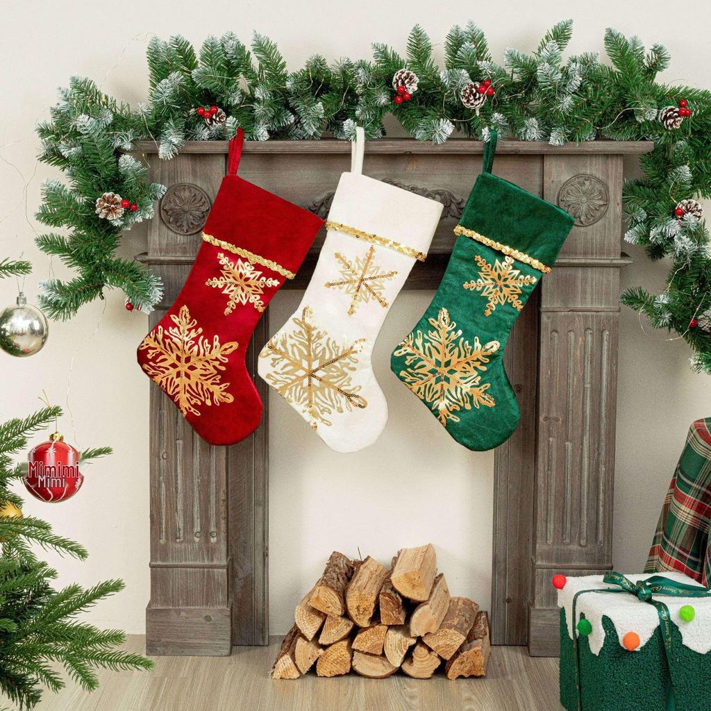 2025 Velvet Christmas Stocking Gift Bag with Hot Stamping Ornament