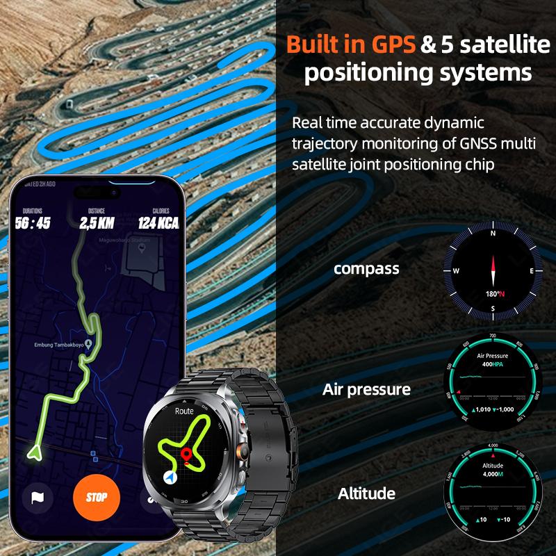 2025 New Military Bluetooth Call AMOLED Smart Watch Built-in GPS Compass Barometric Altimeter Waterproof Sports Smartwatches Men