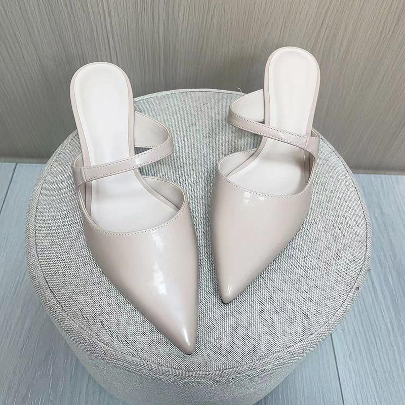 Halbschuhe mit hohen Absätzen Damen Sandalen Neue Mode Vielseitig Spitz Zehenbereich Coole Hausschuhe Damen Outdoor Tasche Kopf Mules