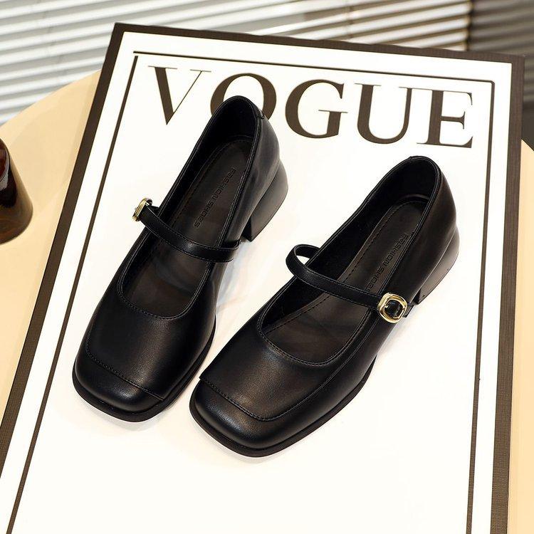 French light mouth single shoes women's 2025 autumn new thick heel square head with skirt high heels with Mary Jane shoes