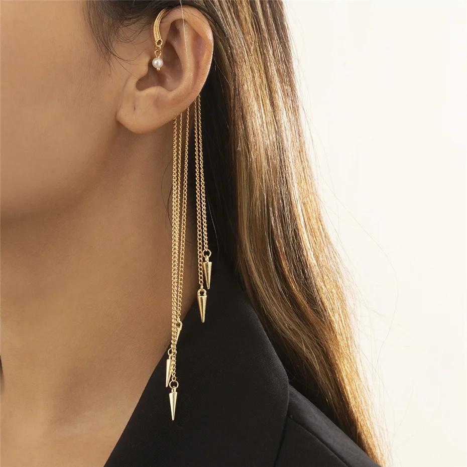 High Quality Long Tassel Clip Earring Fashion Statement Ear Cuff Fake Piercing Vintage Pendientes for Women Goth Jewelry Gift