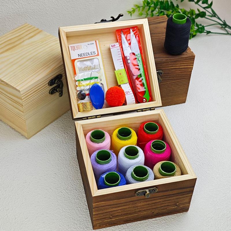 Solid Wood Portable Sewing Kit: Needle & Thread Storage for Home & Dorm