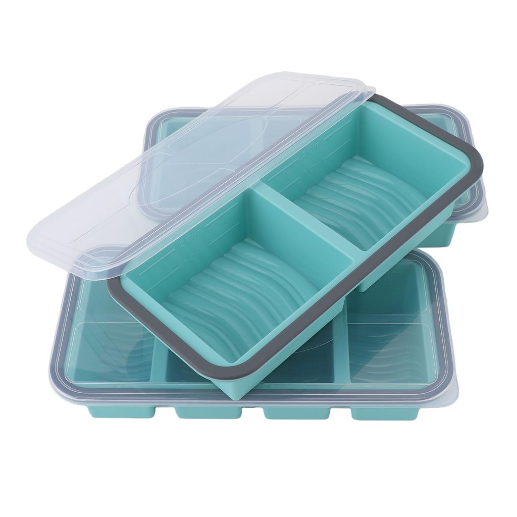 3PCS Silicone Freezer Mold with Lids Divided Soup Cubes Freezer Tray for Fridge Food Storage Organization Blue