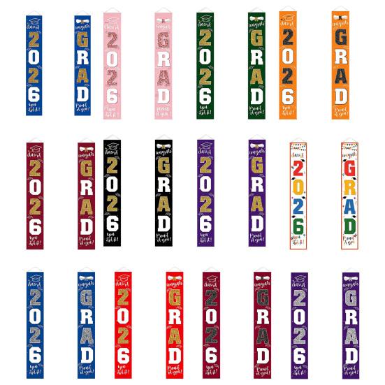 1 Pair 2026 Graduation Decoration Class of 2026 Congrats Grad Door Sign Indoor Outdoor Front Door Porch Hanging Banner for Graduation Party