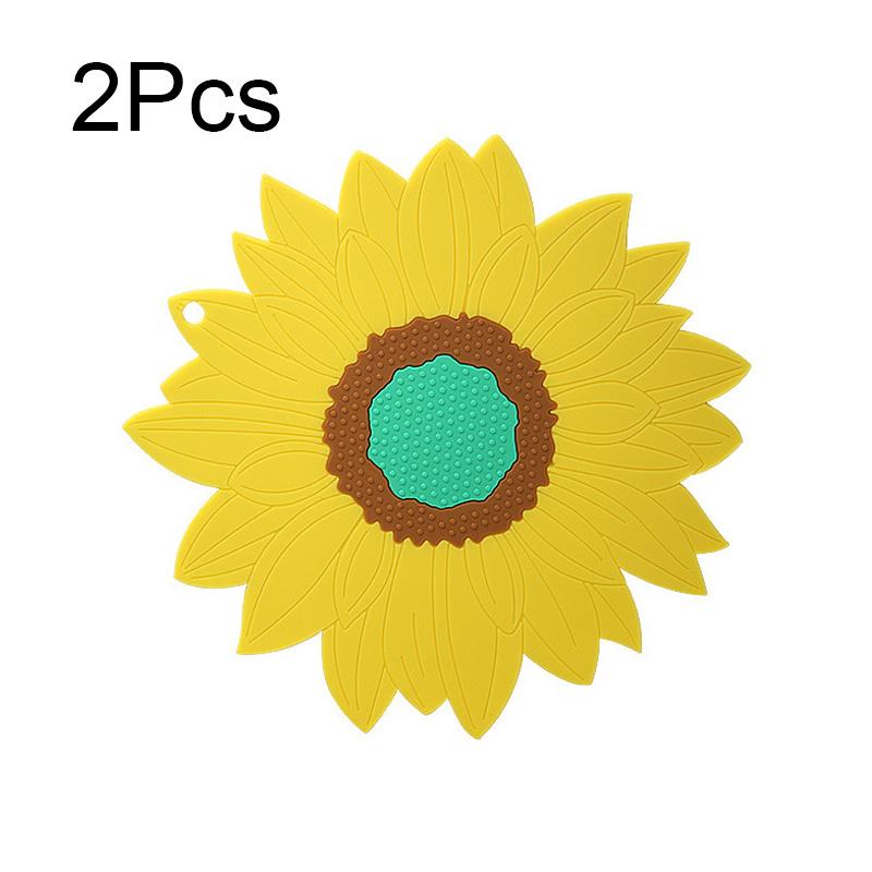 2Pcs Sunflower PVC Heat Insulation Pad Household Bowl Mat Kitchen Cartoon Special-shaped Soft Rubber Table Mat Anti-scald Coaste