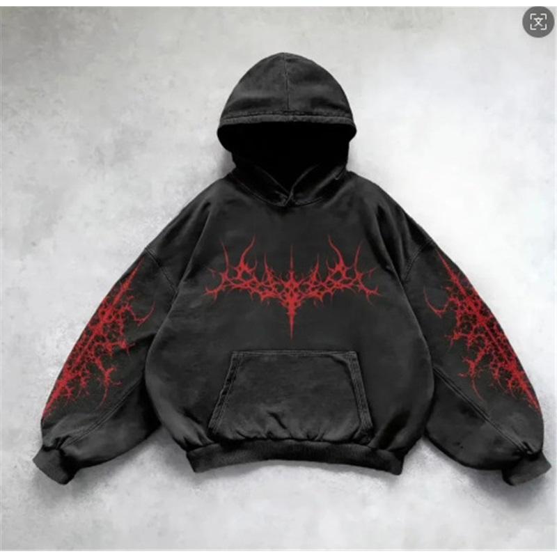 Unisex Dark Gothic Punk Graphic Print Pullover Hoodie Long Sleeve Loose Streetwear Sweatshirt For Men Women