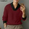 INCERUN Spring Autumn Men Long Sleeve Stitching Casual Loose Knitted Pullovers Tops