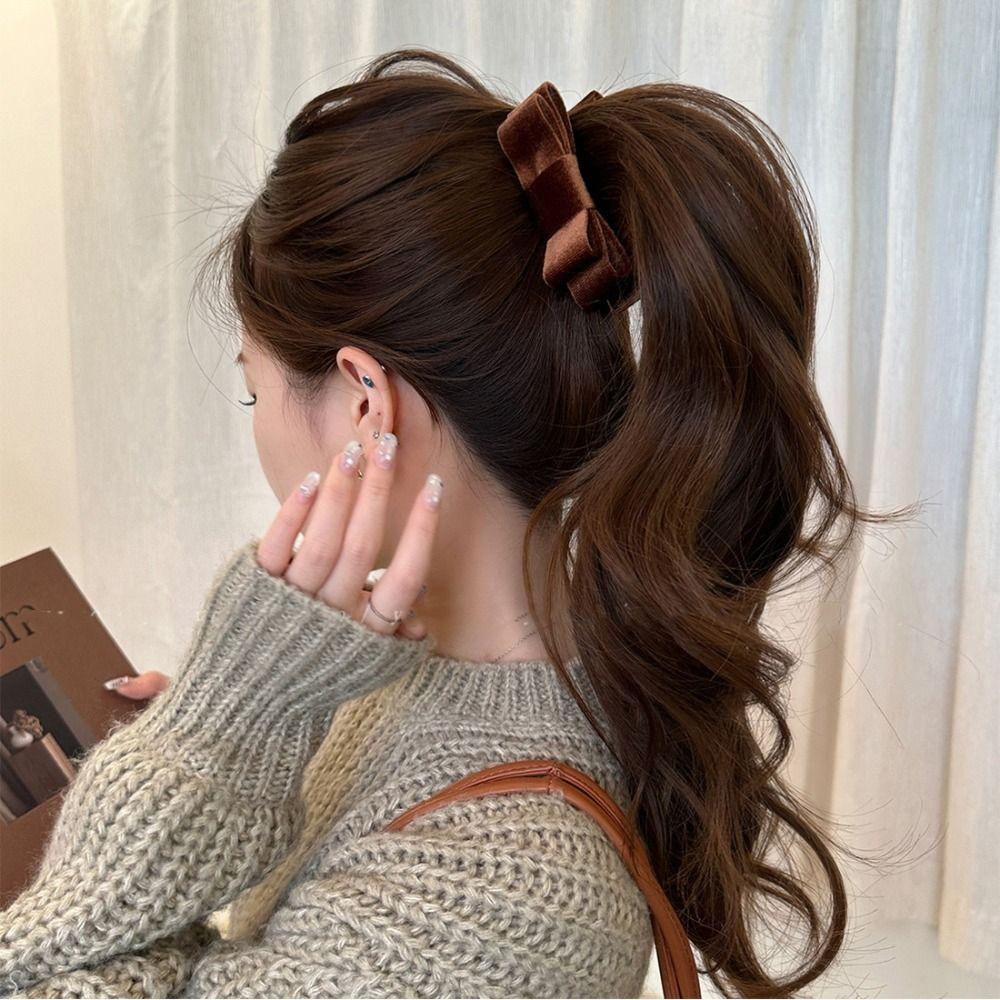 Hair Clips Bowknot Banana Clip Black Bow Vertical Clip Elegant Red Velvet Bow Hair Clip  Hairpin