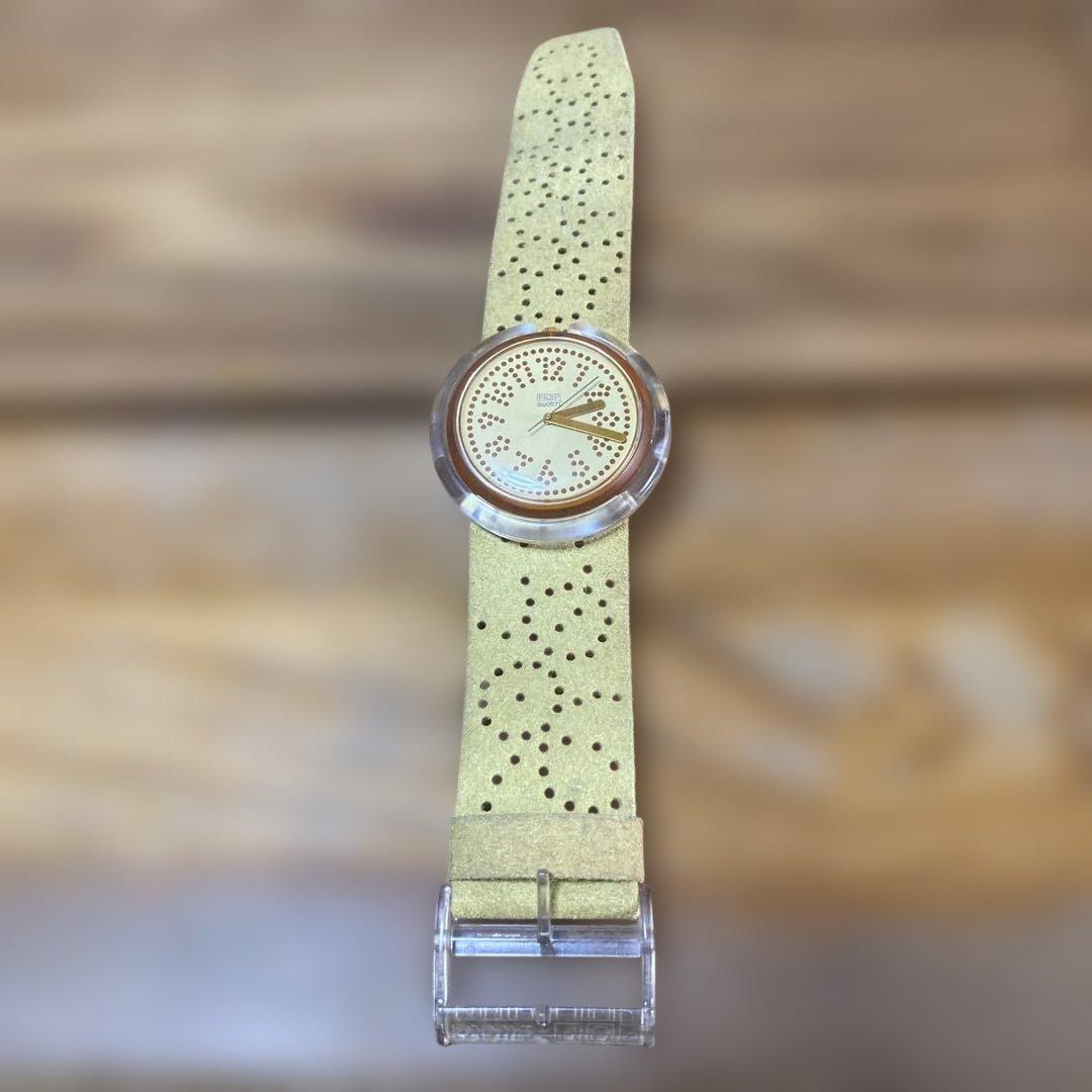 Used Swatch POP watch gold perforated leather